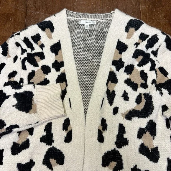 Jodifl Open Front Leopard Long Cardigan Sweater Women's Medium Soft Fall Pockets - Picture 2 of 7